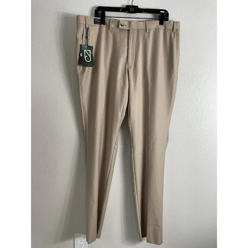 Ted Baker Dress‎ Pants Mens 40 Beige No Ordinary Joe Joey Wool Flat Front